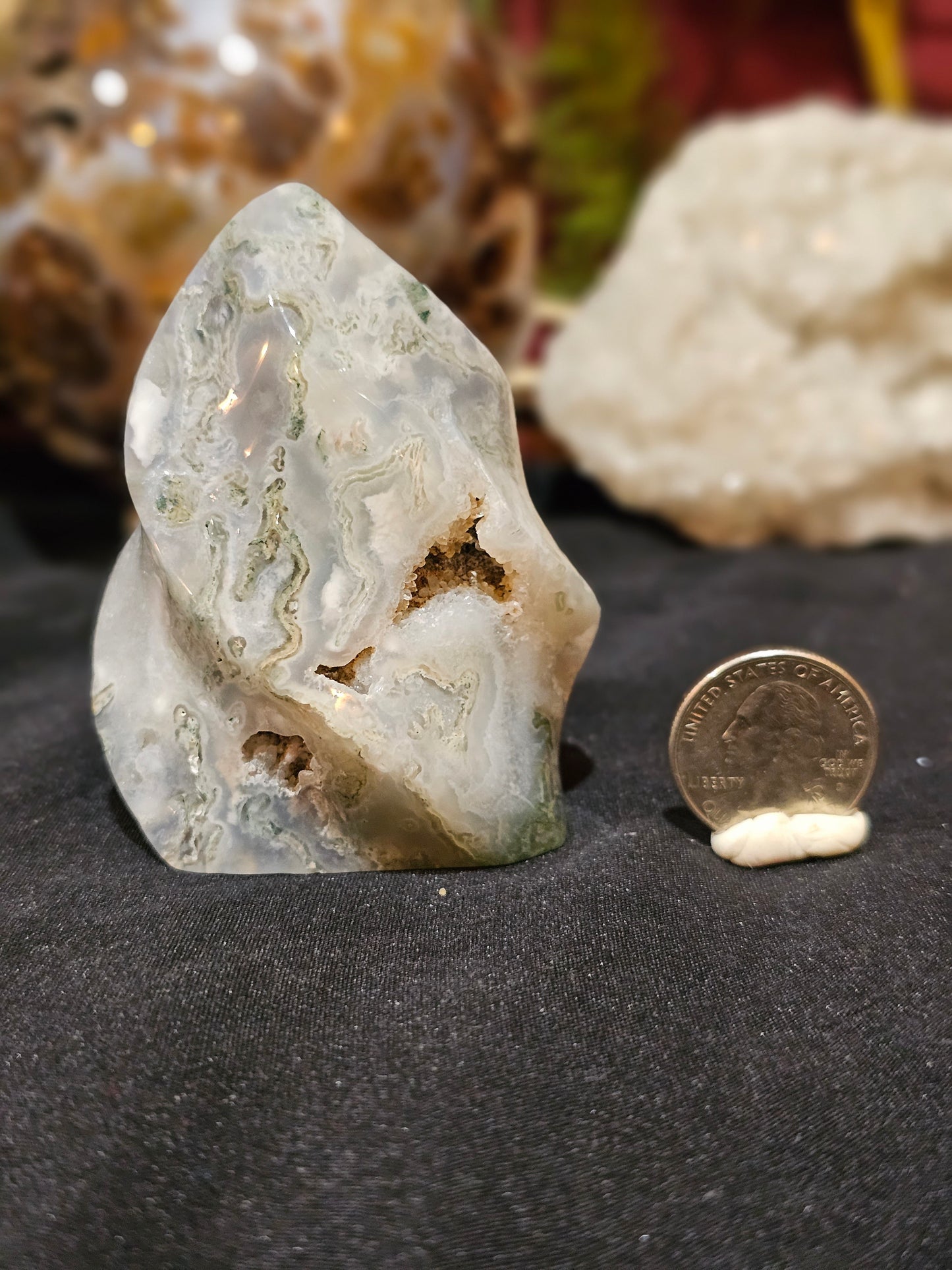Moss Agate Flame With Beautiful Druzy