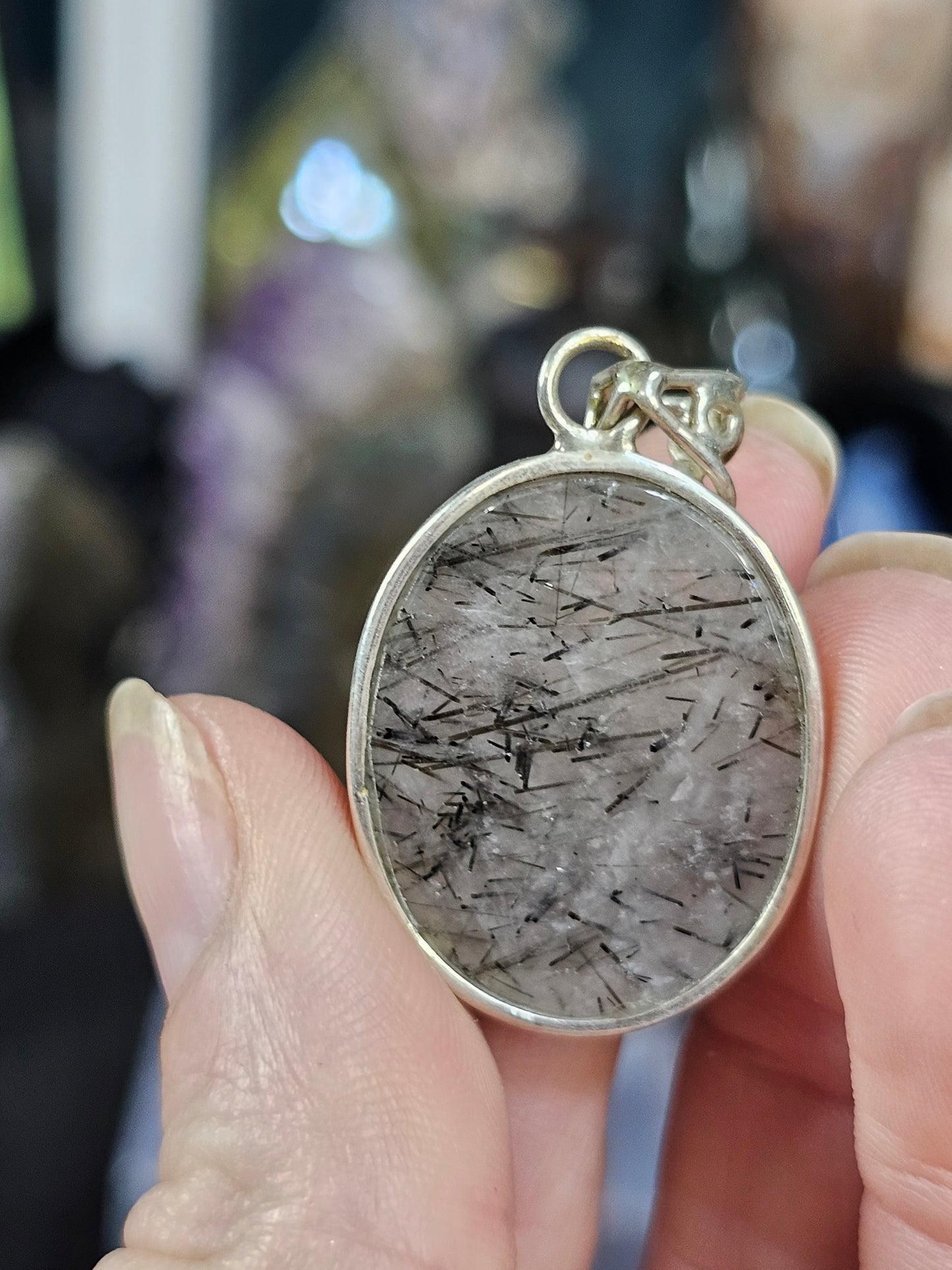 Stunning Tourmaline in Quartz, .925 Sterling silver Pendant ONLY