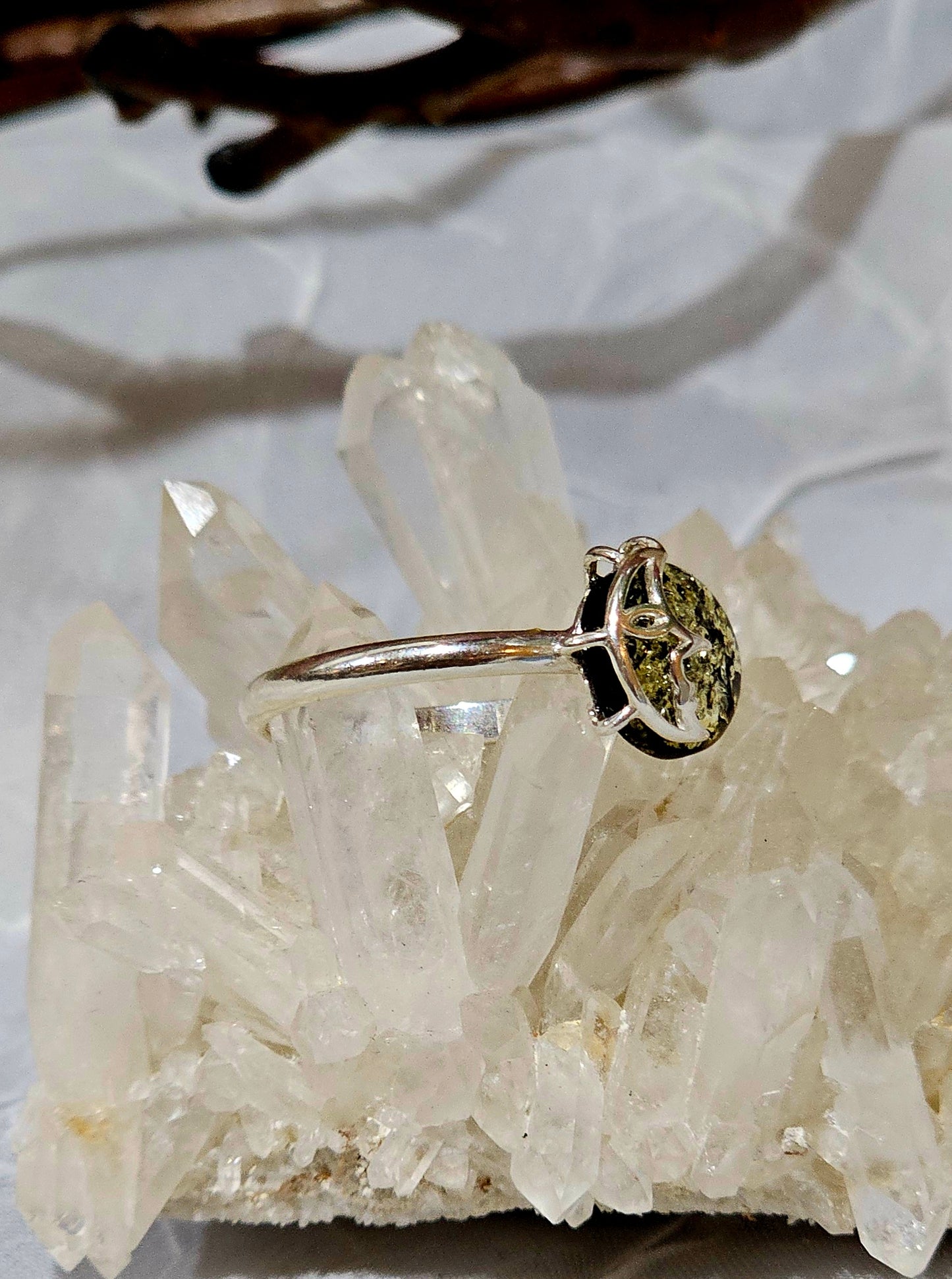 Green Baltic Amber Ring Size 10