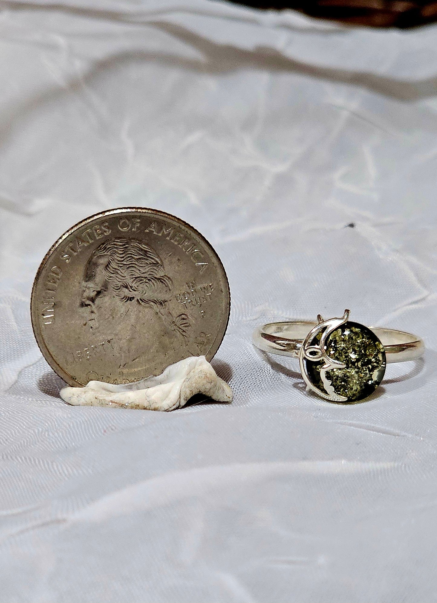 Green Baltic Amber Ring Size 10
