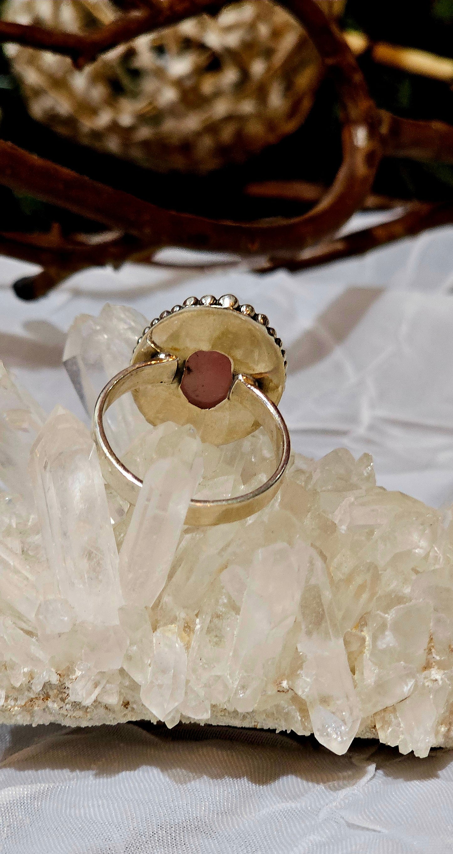 .925 Silver Pink Dahlia Turquoise Ring sz 8
