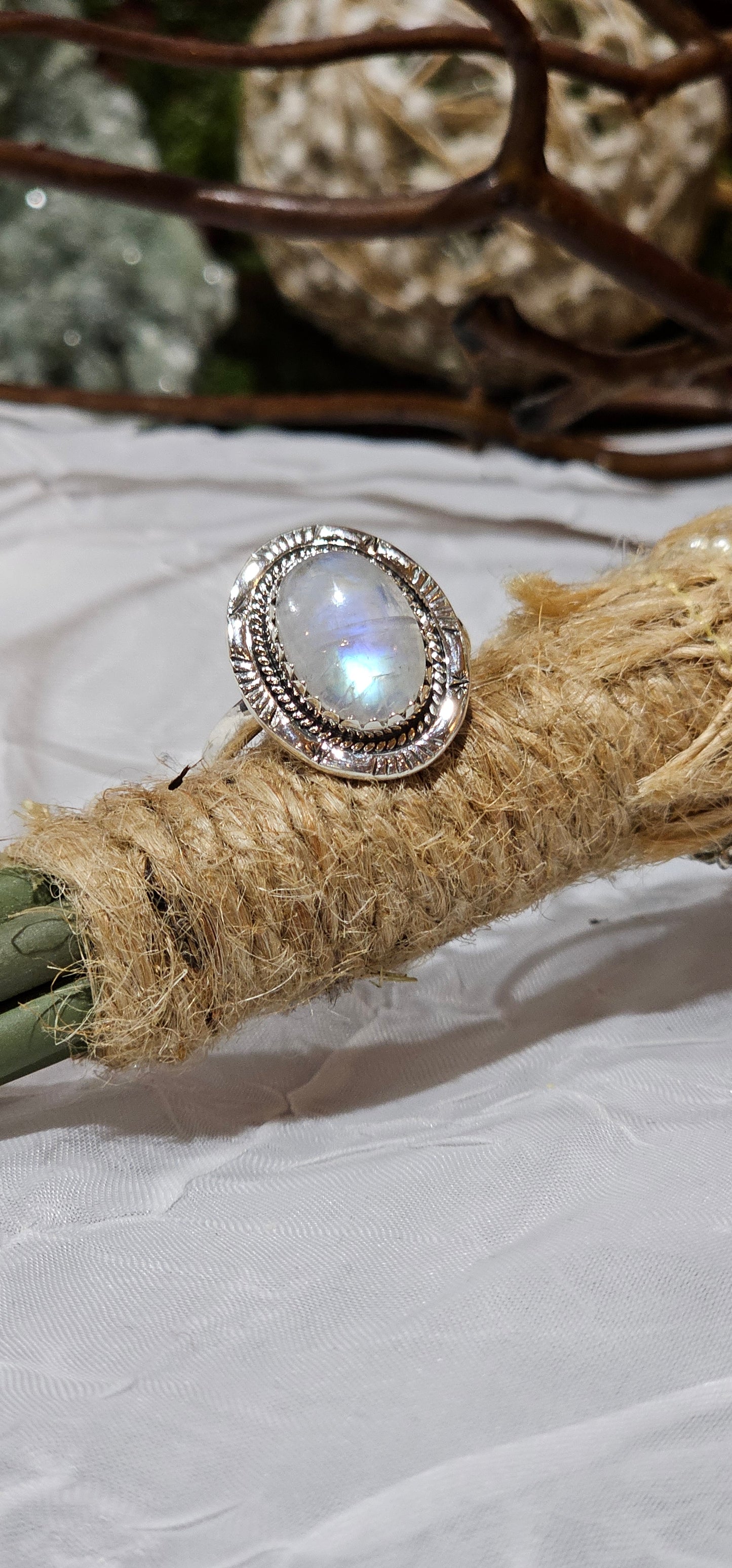 Flashy Rainbow Moonstone Sterling Silver Ring