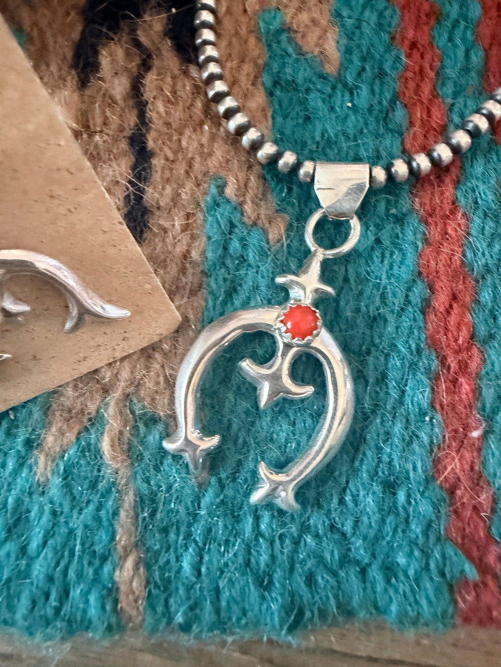 Handcrafted Coral & Sterling Silver Naja Earring and Pendant Set