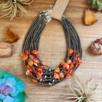 Orange/Red Shell Heart & Sterling Silver Pearl Necklace - 15 inch