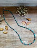 26” Dark Blue Rondelle Turquoise & Spiny Oyster Necklace
