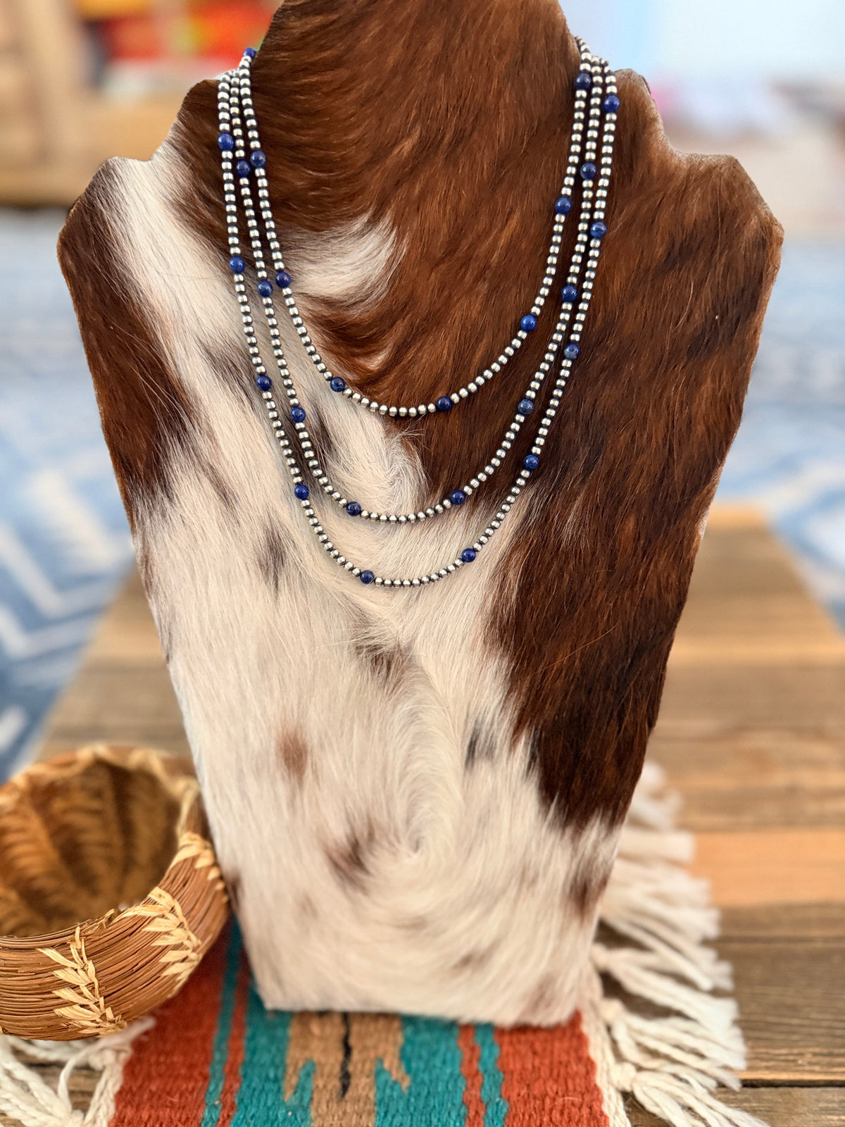 Handcrafted Lapis and Sterling Silver Pearl Beaded Necklace