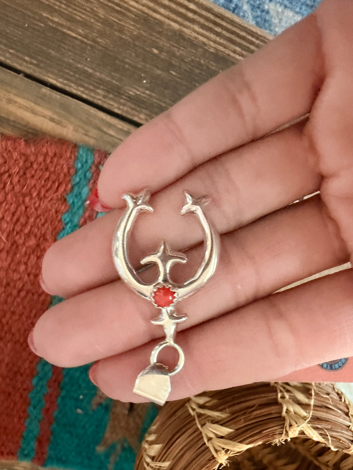 Handcrafted Coral & Sterling Silver Naja Earring and Pendant Set