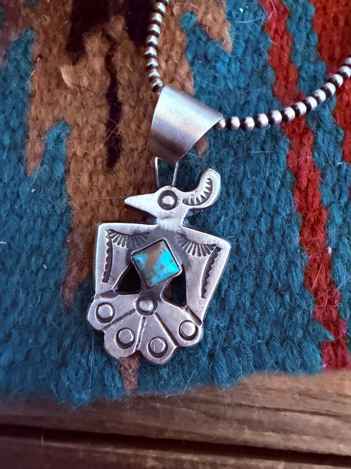 Handcrafted Sterling Silver & Turquoise Thunderbird Pendant by Chimney Butte