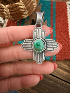 Handcrafted Sterling Silver & Sonoran Mountain Turquoise Zia Cross Pendant by Kevin Billah