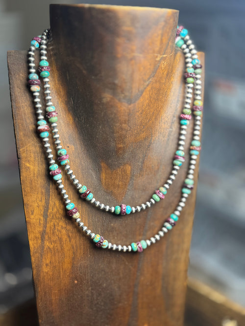 16" Purple and Turquoise 4mm Sterling pearl necklace