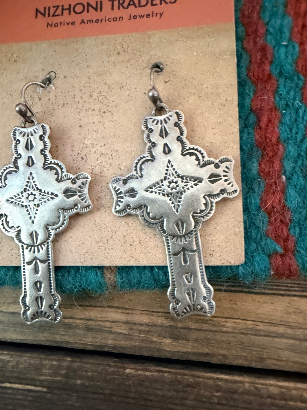 Handcrafted Old Pawn Sterling Silver Cross Dangle Earrings