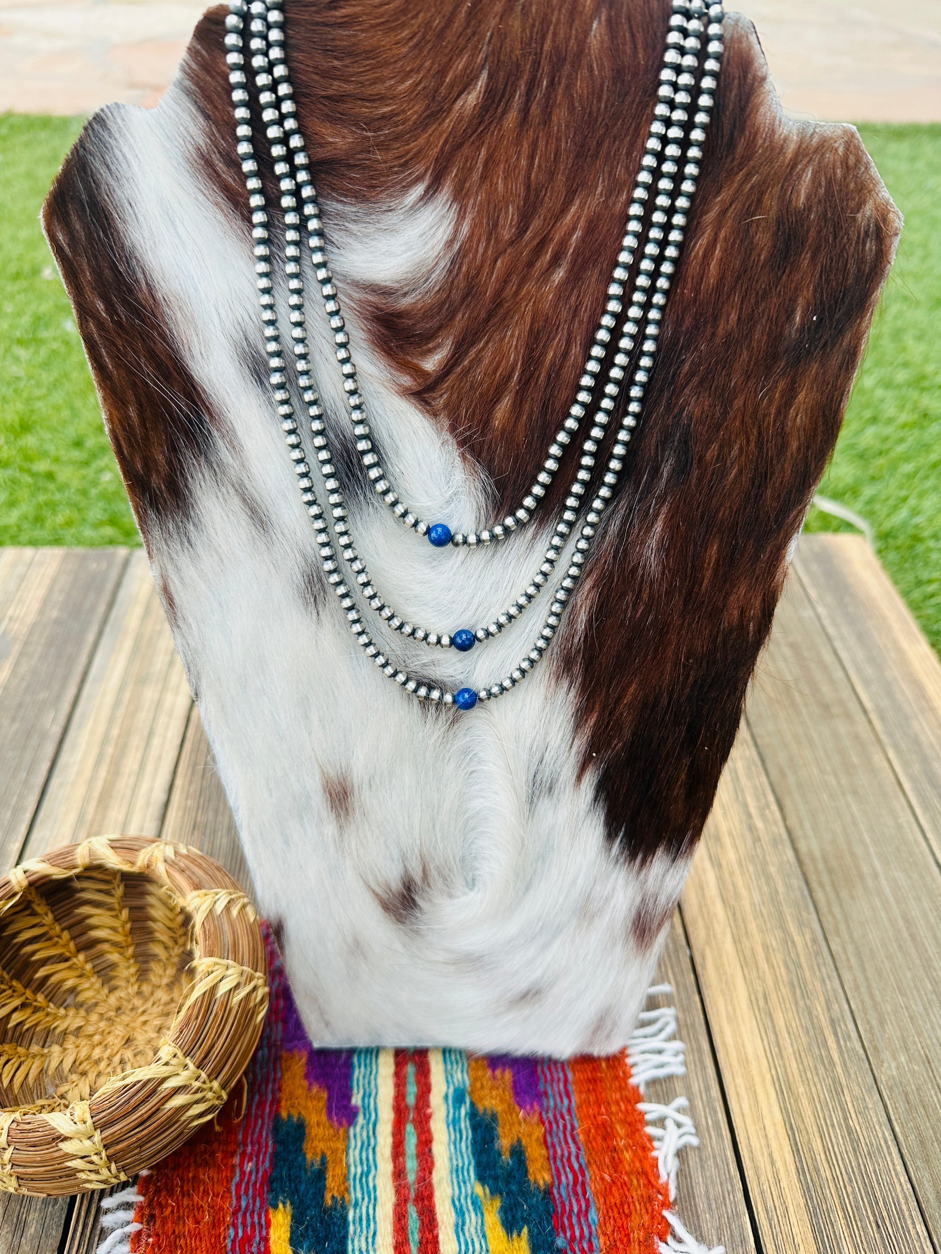 Handcrafted Lapis & Sterling Silver Pearl Beaded Necklace