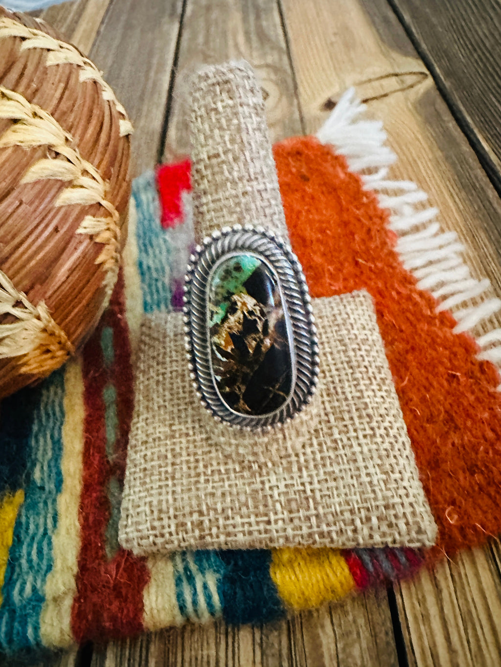 Handcrafted Blackjack Turquoise & Sterling Silver Ring Size 10