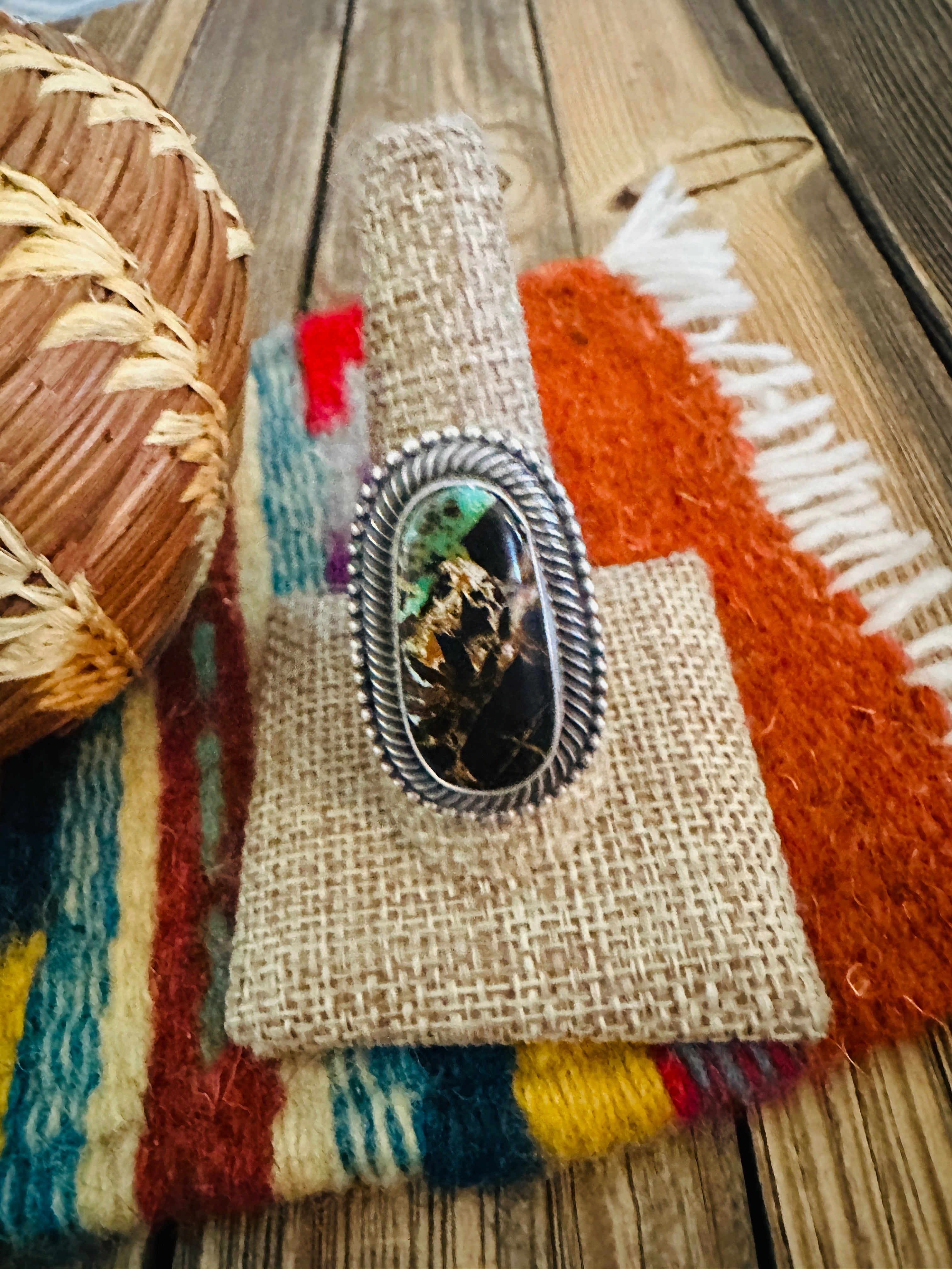 Handcrafted Blackjack Turquoise & Sterling Silver Ring Size 10