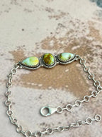 Handmade Sterling Silver Palomino Turquoise Chain Bracelet "Signed Nizhoni"