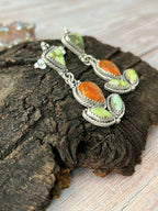 Handmade Sterling Silver Apple Coral and Palomino Post Dangle Earrings "Signed Nizhoni"