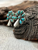 Handmade Sterling Silver Kingman Turquoise Blossom Studs Earrings "Signed Nizhoni"