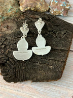 Handmade Sterling Silver Apple Coral and Palomino Post Dangle Earrings "Signed Nizhoni"