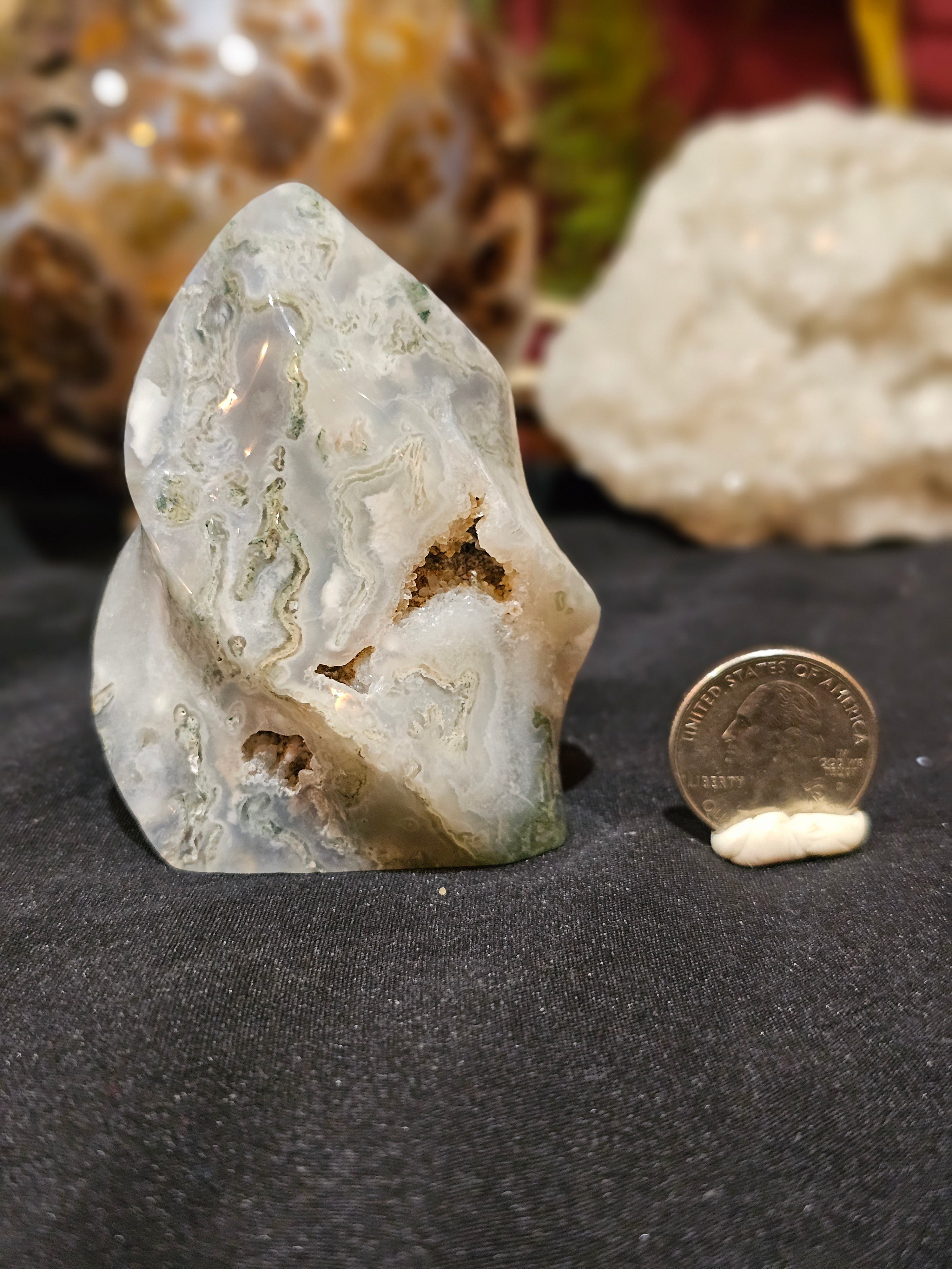 Moss Agate Flame With Beautiful Druzy