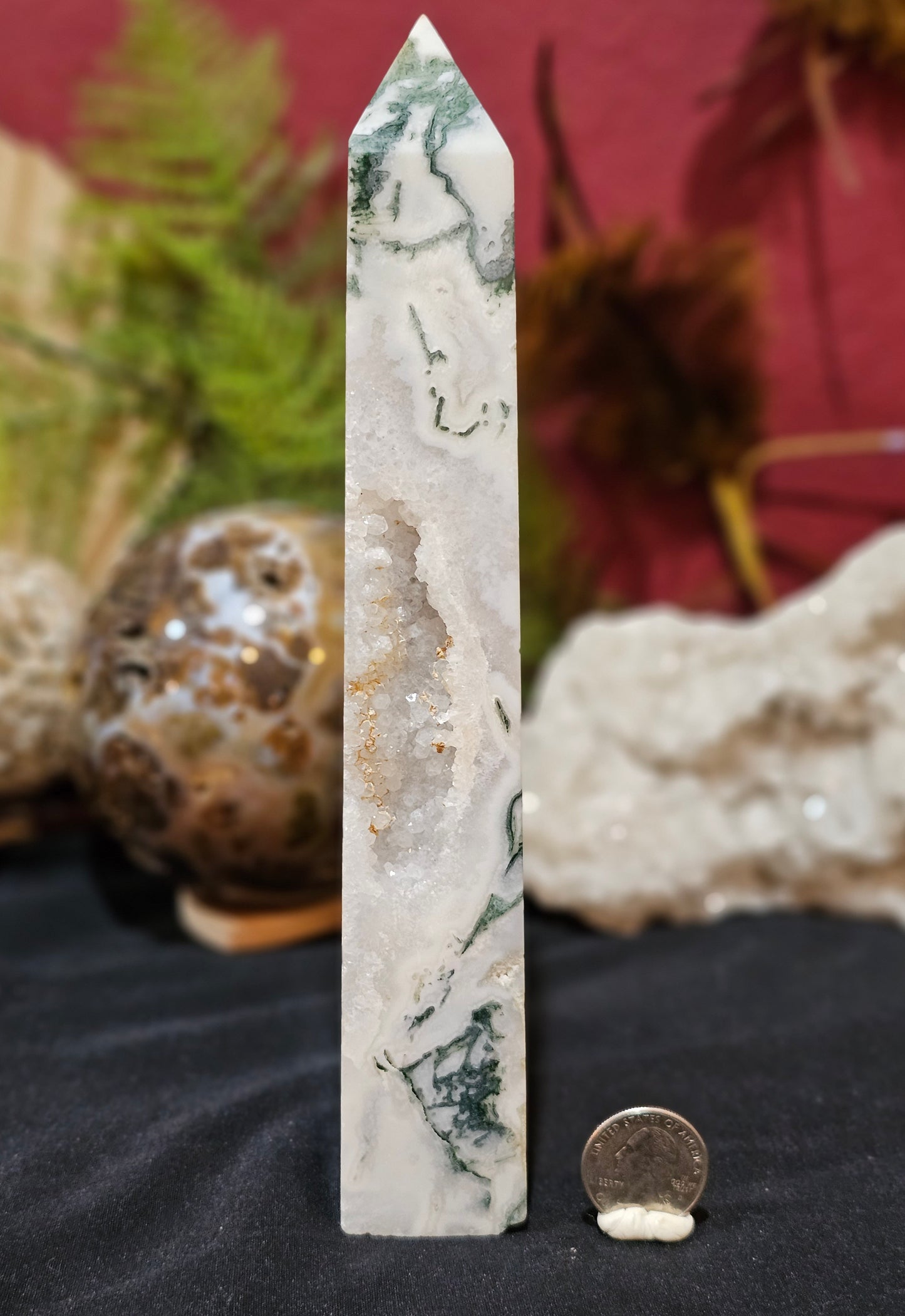 Big, Beautiful, Druzy Moss Agate Tower