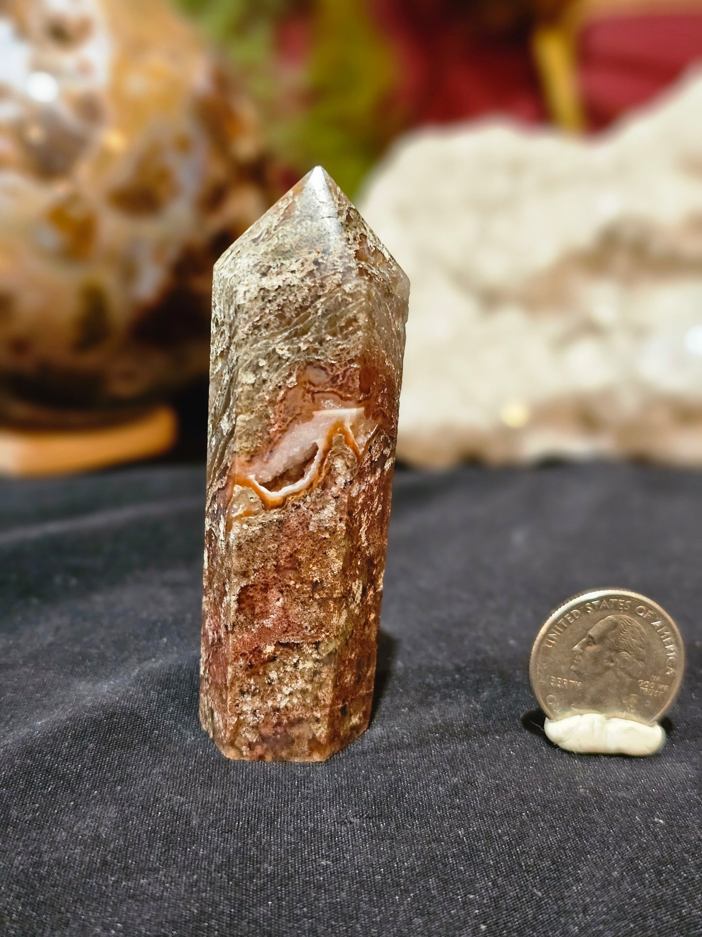 Druzy, Colorful, Red Moss Agate Point