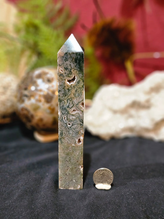 Killer, Banded, Druzy Moss Agate Tower