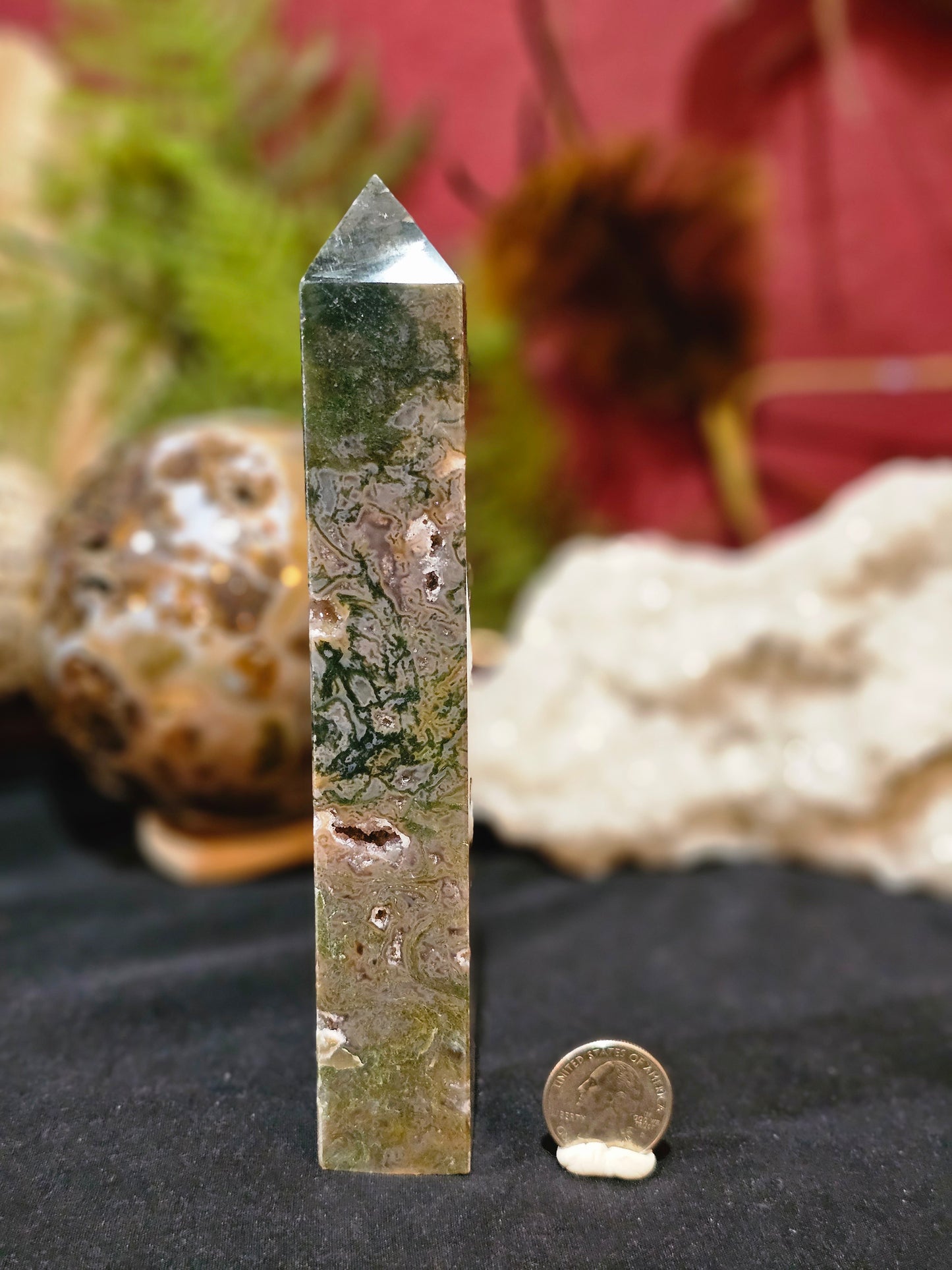 Killer, Banded, Druzy Moss Agate Tower