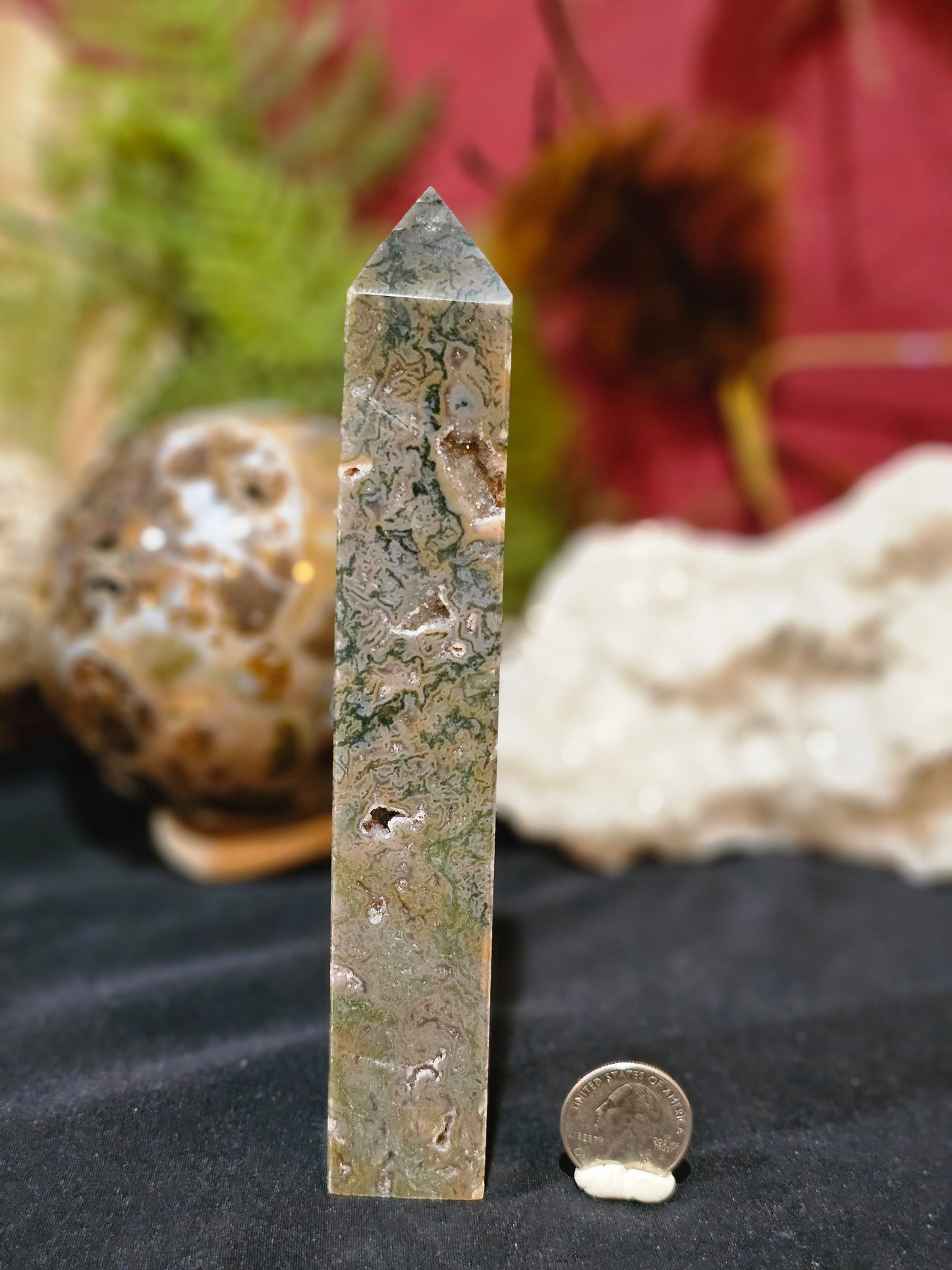 Killer, Banded, Druzy Moss Agate Tower