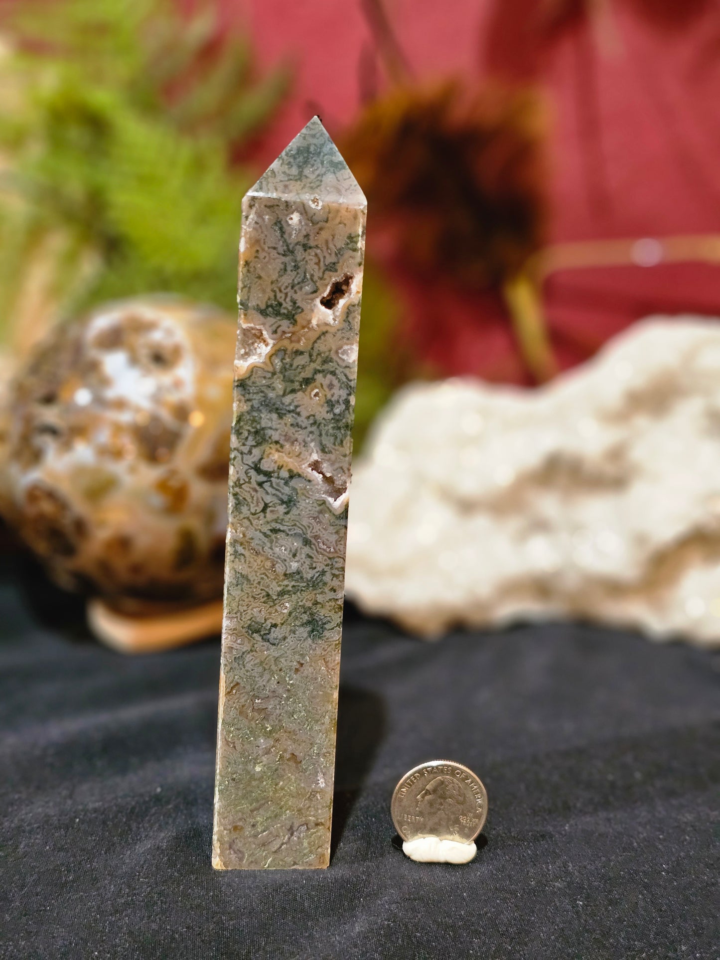 Killer, Banded, Druzy Moss Agate Tower