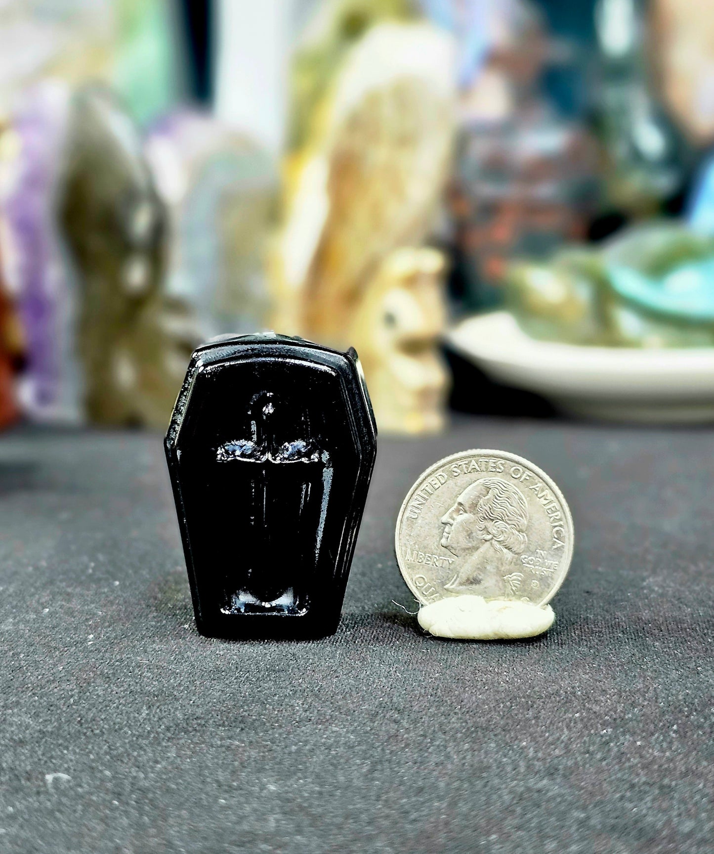 Black Obsidian Coffin with Cross