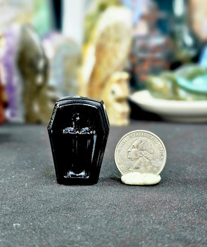 Black Obsidian Coffin with Cross