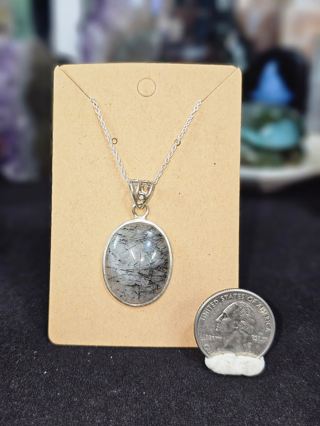 Stunning Tourmaline in Quartz, .925 Sterling silver Pendant ONLY