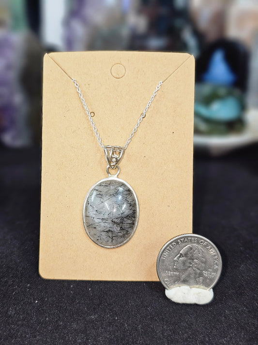 Stunning Tourmaline in Quartz, .925 Sterling silver Pendant ONLY