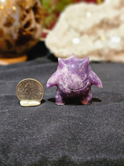 Gengar Pokemon carving in Lepidolite