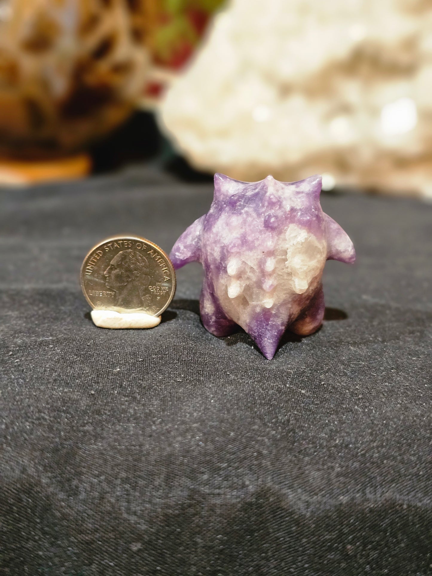 Gengar Pokemon carving in Lepidolite