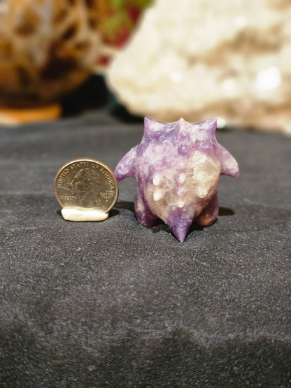 Gengar Pokemon carving in Lepidolite