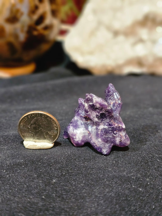 Rare Nidoran Pokemon carving in Lepidolite