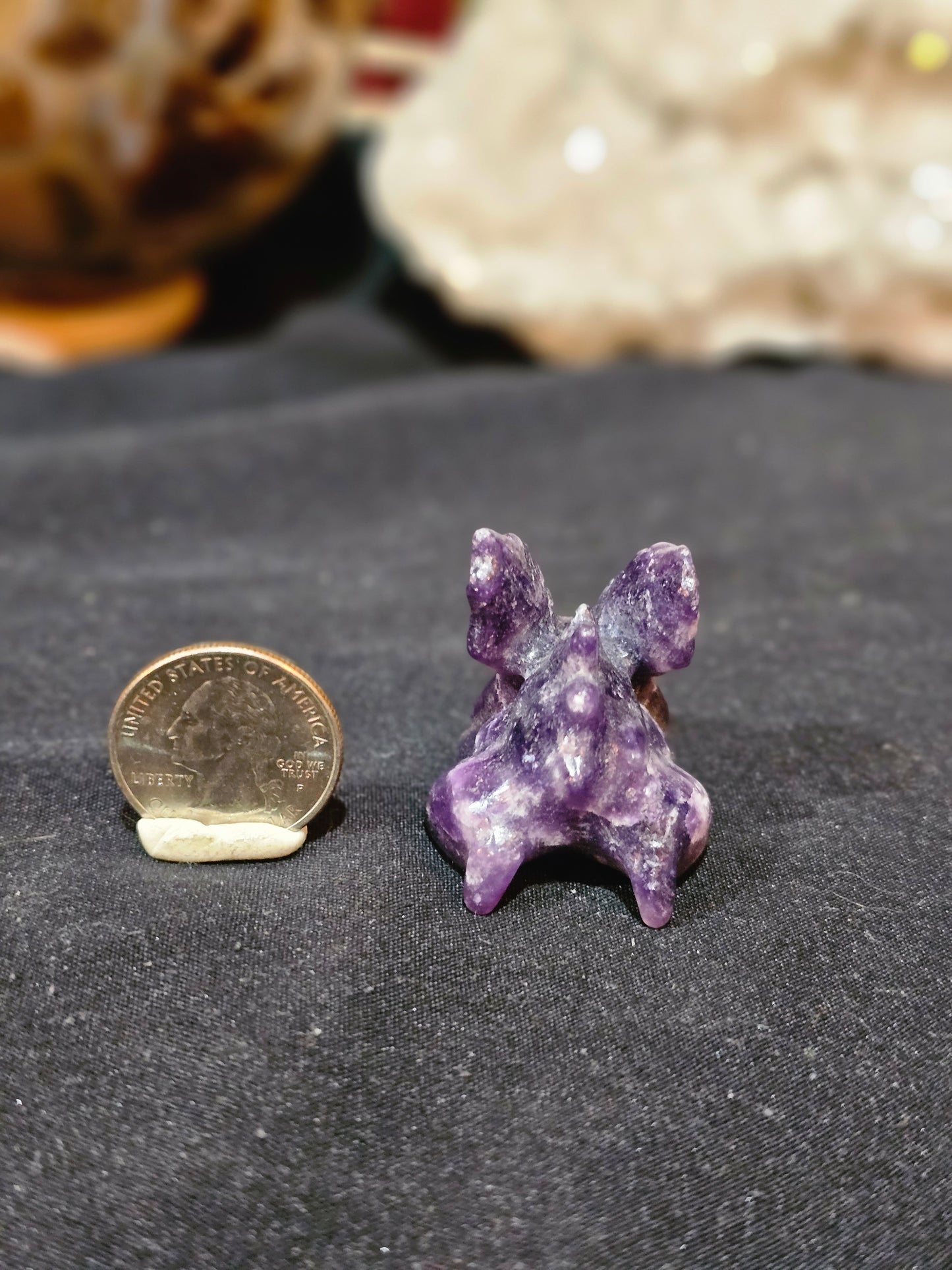 Rare Nidoran Pokemon carving in Lepidolite