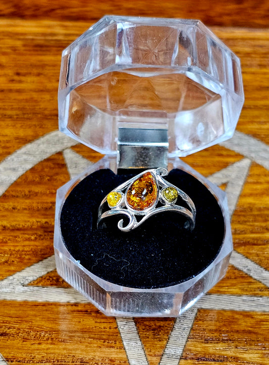 Multi-Stone, Baltic Amber Ring in Sterling silver