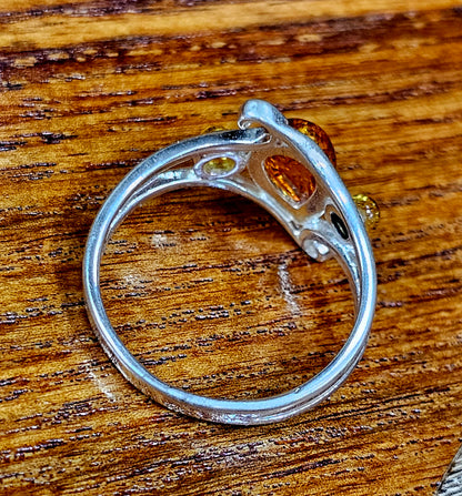 Multi-Stone, Baltic Amber Ring in Sterling silver