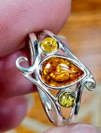 Multi-Stone, Baltic Amber Ring in Sterling silver