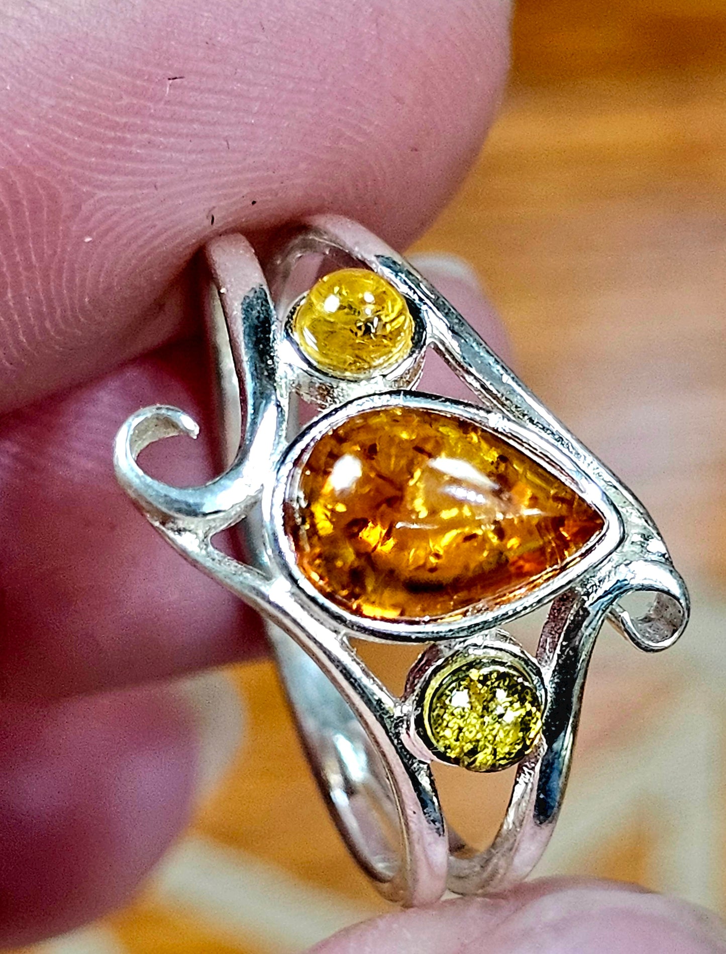 Multi-Stone, Baltic Amber Ring in Sterling silver