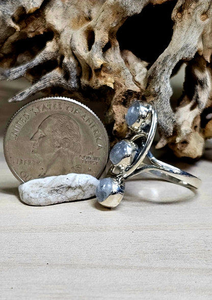 Stunning, Triple Moonstone Sterling Silver Ring. Sz 6