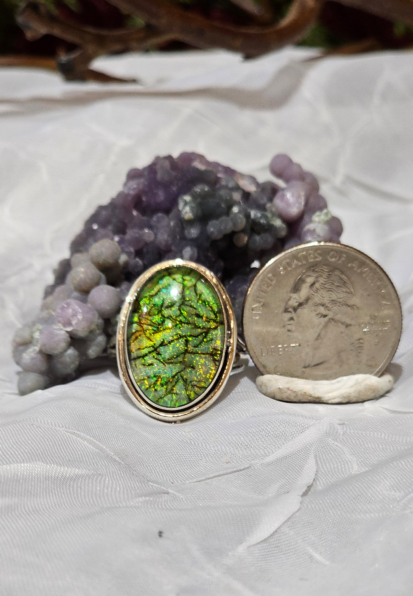 Silver Opal Ring Size 10