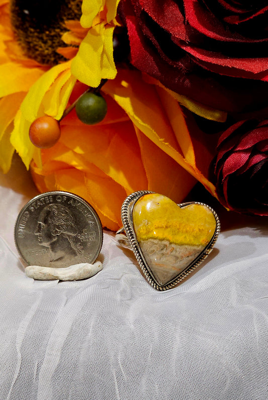 .925 Sterling Silver Bumble Bee Jasper Ring