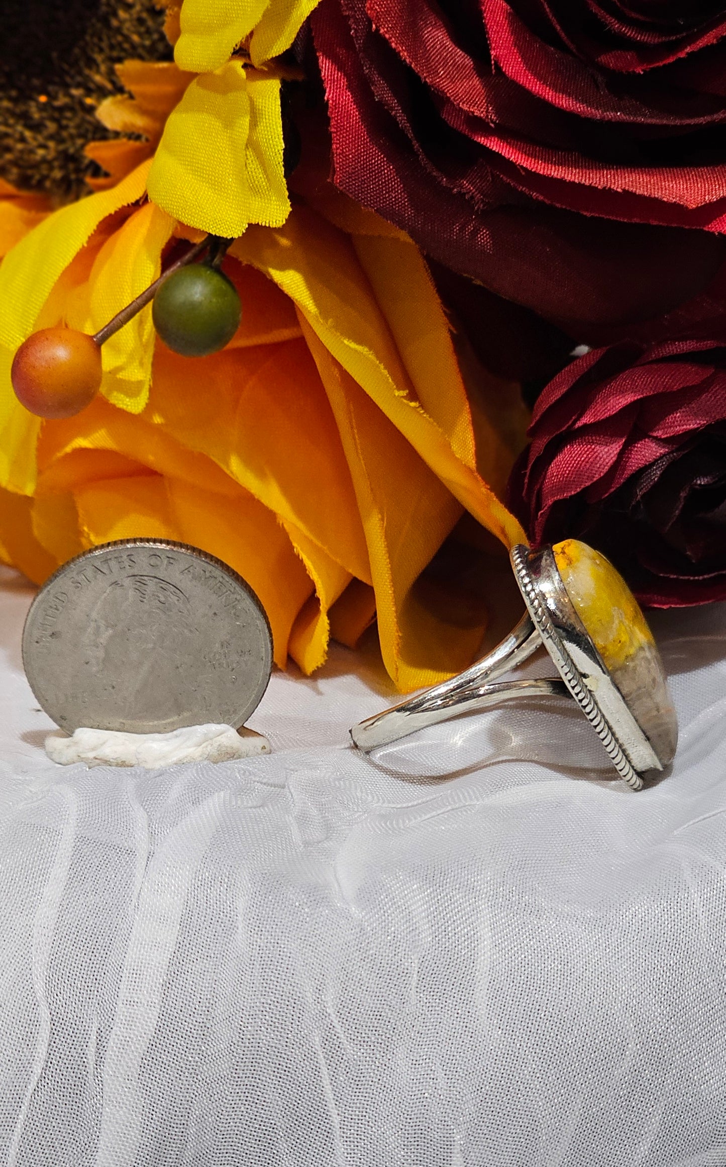 .925 Sterling Silver Bumble Bee Jasper Ring