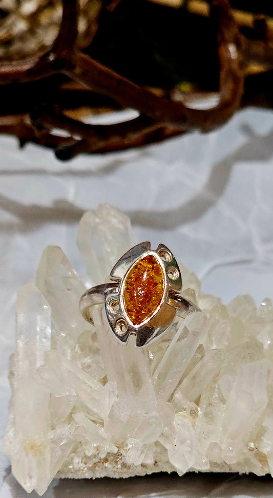 .925 Sterling Silver Baltic Amber Ring