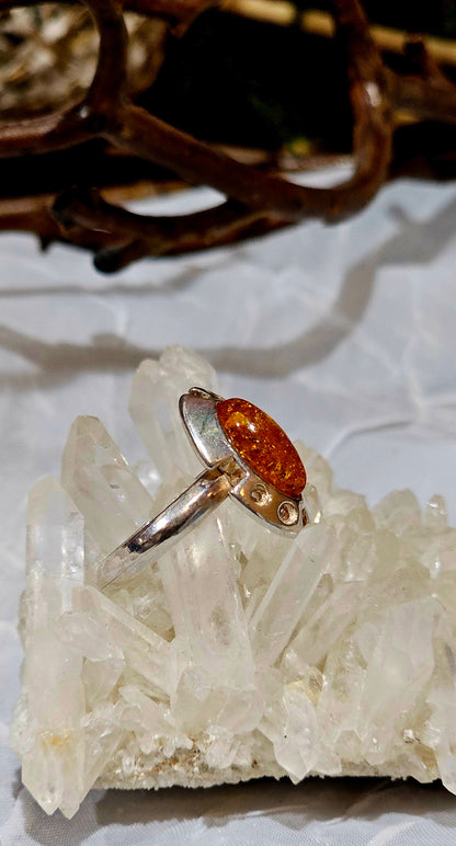 .925 Sterling Silver Baltic Amber Ring