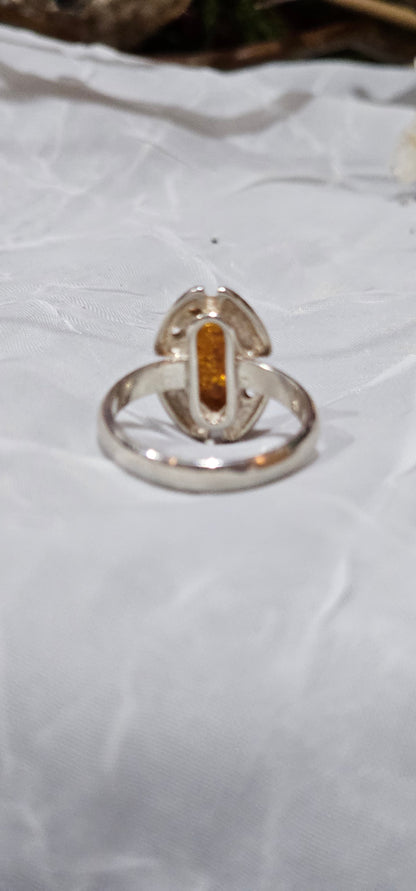 .925 Sterling Silver Baltic Amber Ring