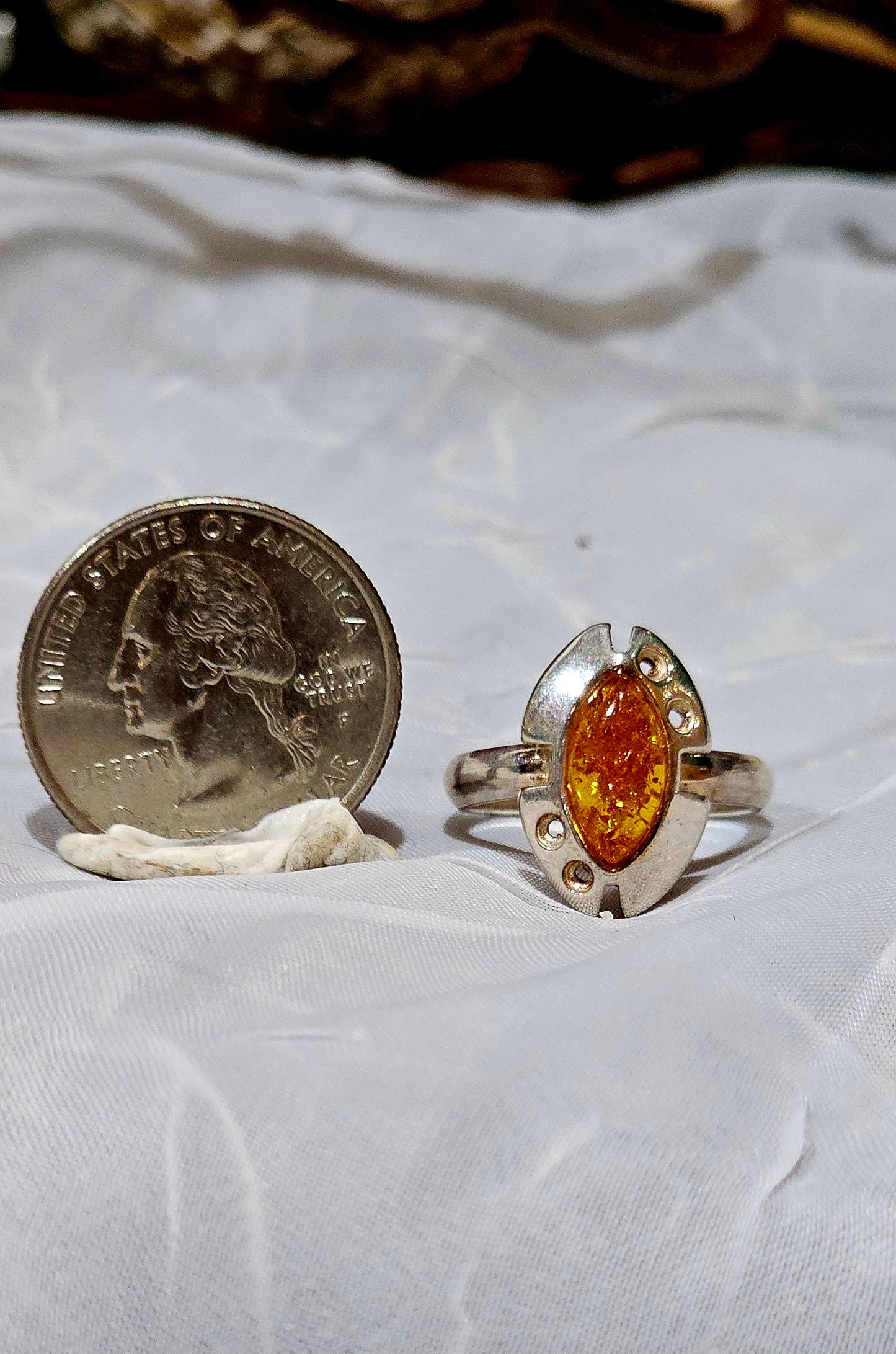 .925 Sterling Silver Baltic Amber Ring